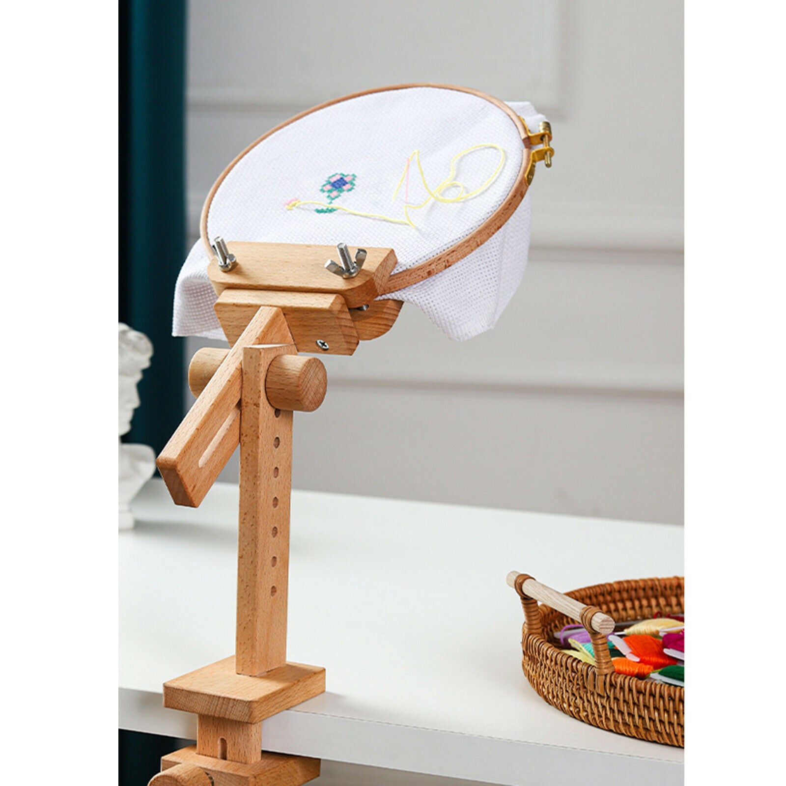 Wooden Cross Stitch Frame Tabletop Stand Rack Embroidery Holder Needlework