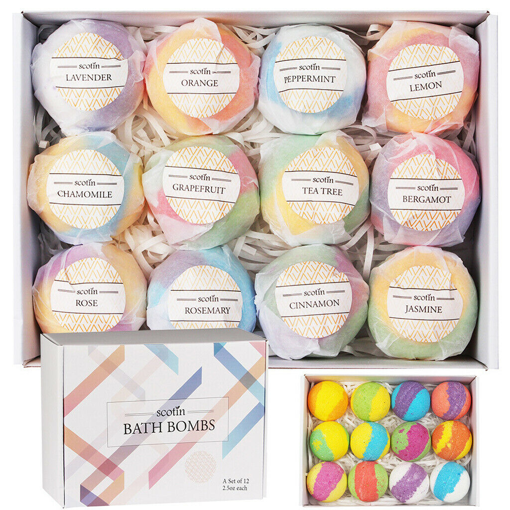 12 Pieces Natural Handmade Bath Salt Set Kit Women Fizzy Spa Bath Bomb Balls