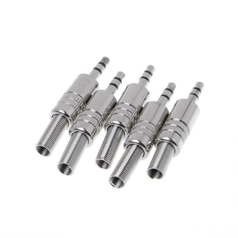 5 Pcs Metal 3.5mm 2 Ring 3P Stereo Jack Plug Cable Solder Adapter Terminal