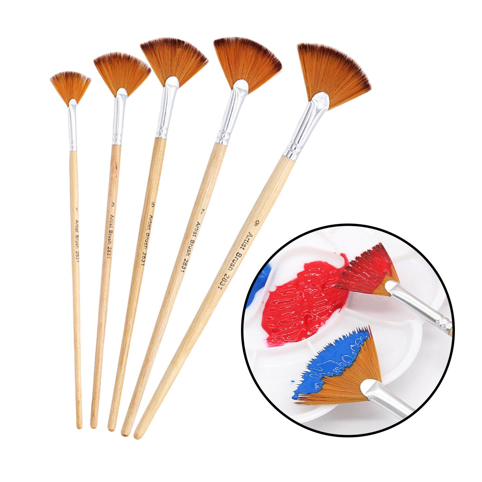 5 Pcs/Pack Artist Fan Brushes Nylon Hair Set Oil Acrylic Water Painting Kit
