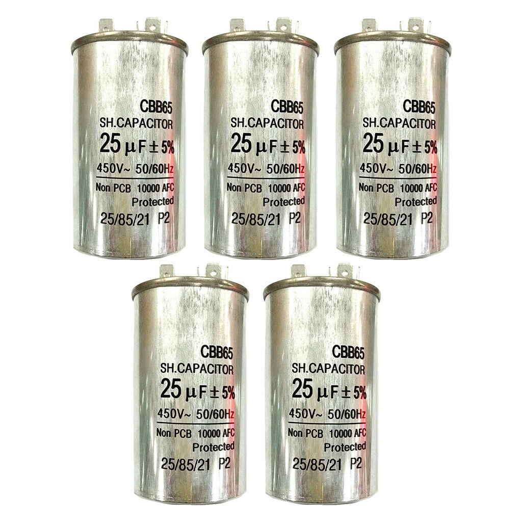 5 Pcs 450V25UF Air Conditioner Electric Motor Start Run Capacitor CBB65 Lot