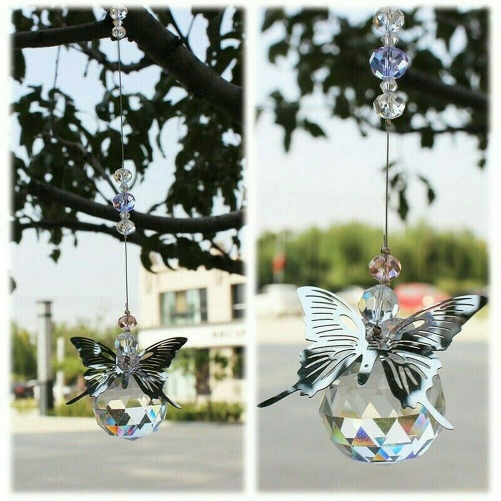Crystal Prisms Ball Suncatcher Butterfly Hanging Ornament Home Car Pendant Decor