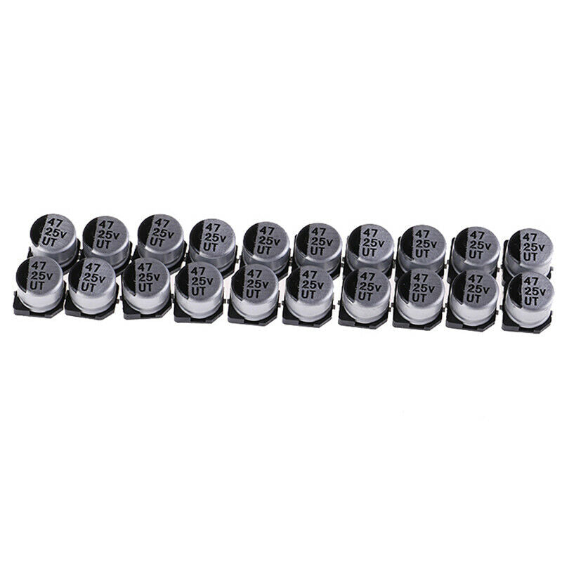 20 pcs SMD electrolytic capacitors with specifications of 6.3*5.4 mm 25V 47uF Qx