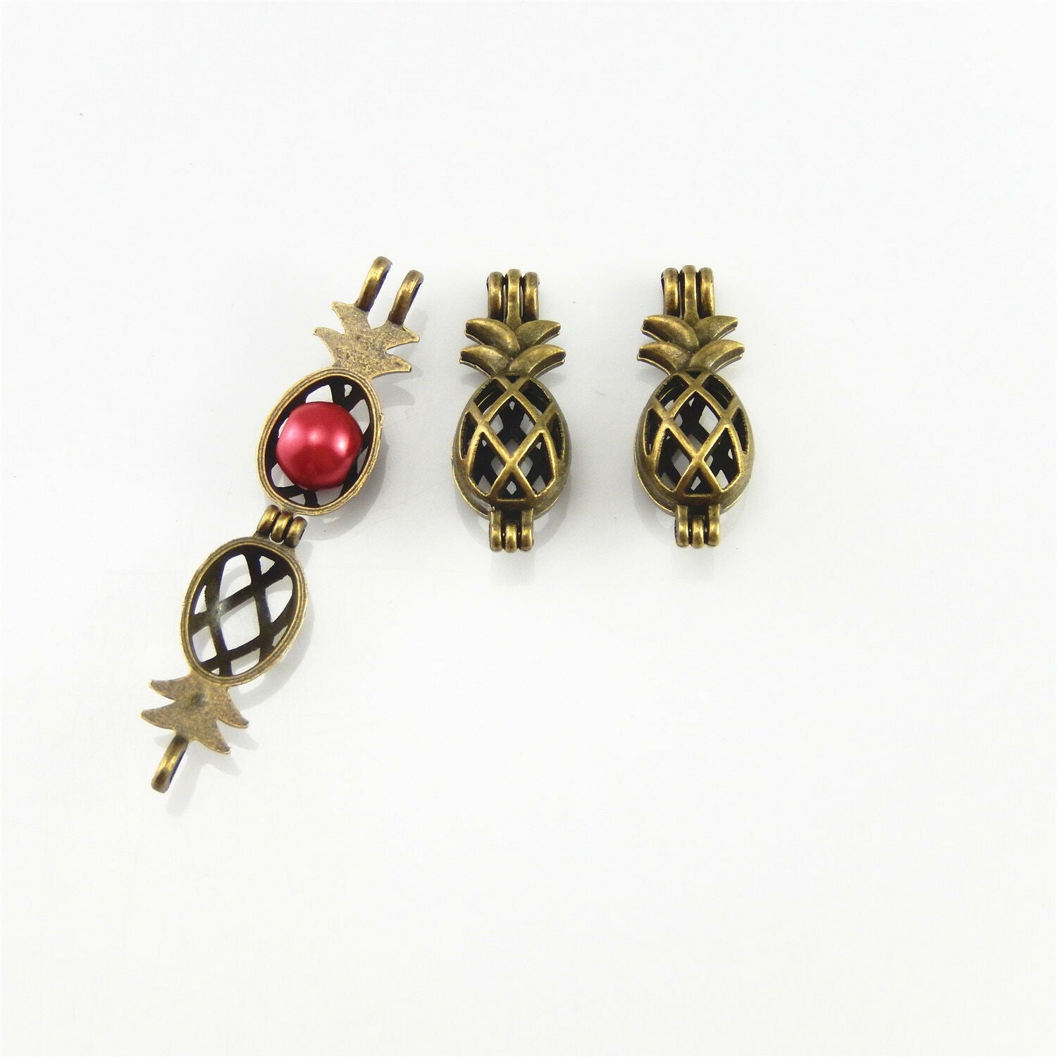 4 pcs Antiqued Bronze Alloy Hollow Pineapple Locket Oil Diffuser Charms Pendants