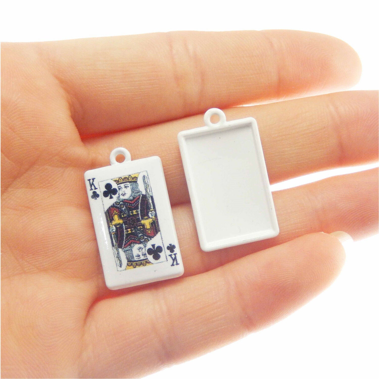 10 White Painted Playing Card Bracelet Charm Poker K Alloy Pendant Craft 26x15mm