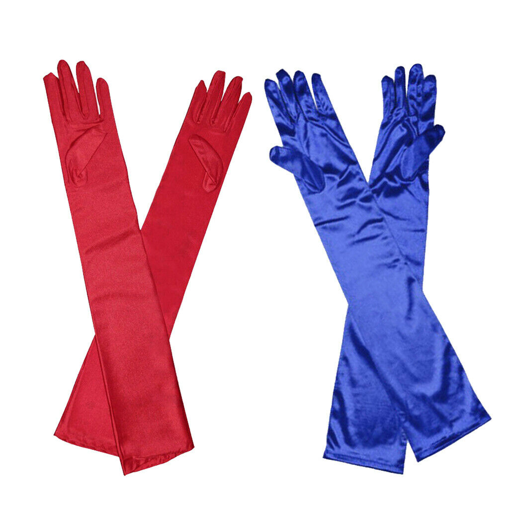 2 Pairs Retro Ladies Long Satin Opera Costume Bride Party Prom Wedding Womens