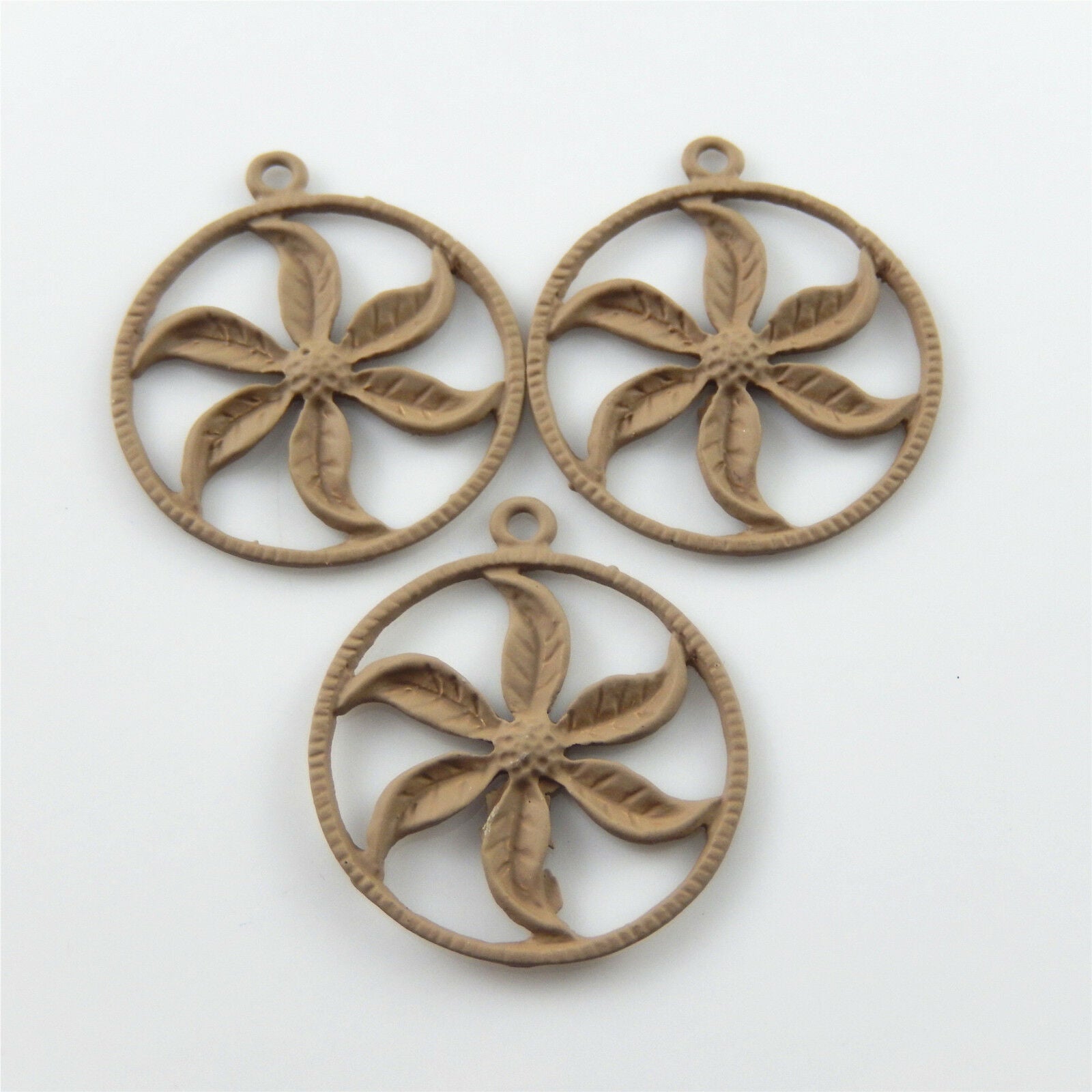 10 pcs Frosted Round Flower Wheel Pendant Charm Alloy Jewelry Drop Dangle 28*2mm