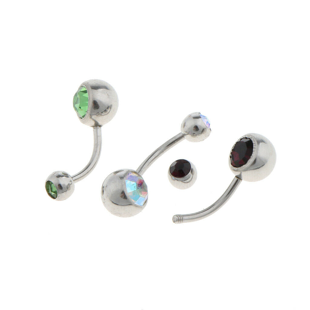 15pcs Belly Bar Double Gem Navel Barbell Belly Button Stainless Steel 14g