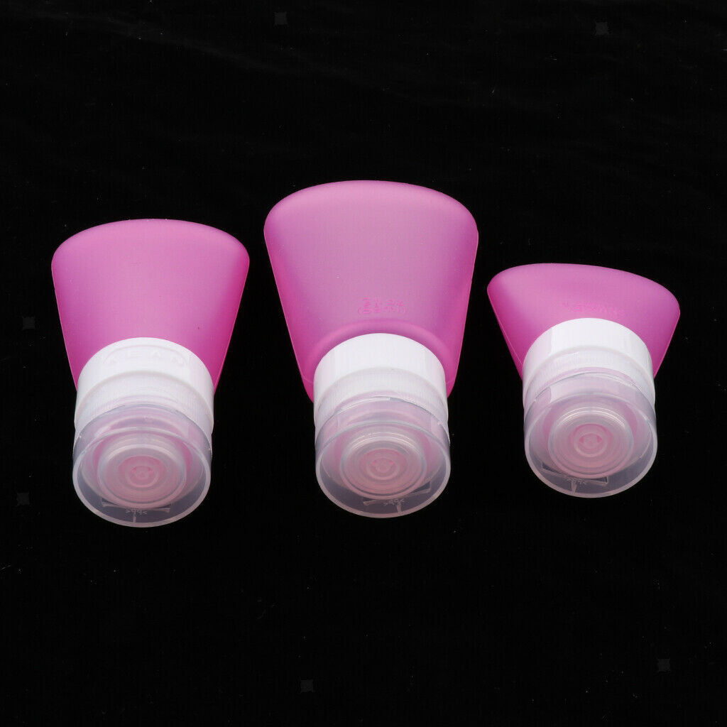 3Pcs Silicone Mini Shampoo Sample Cosmetic Bottle Travel Container RoseRed