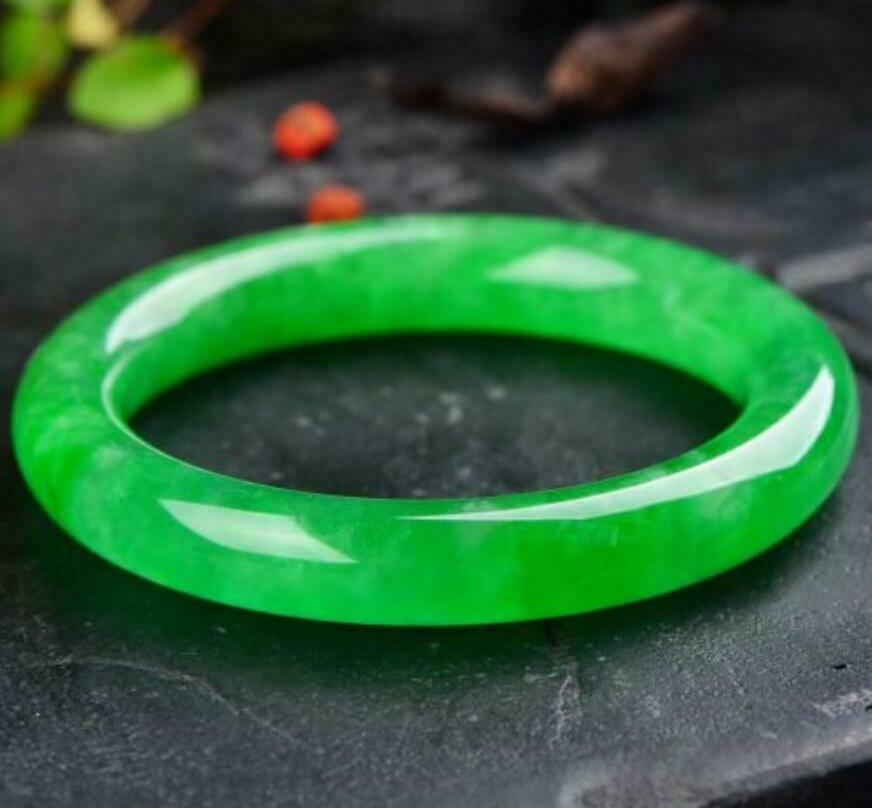 58-60mm Natural Emerald Green Jadeite Jade Bangle Bracelet Handmade
