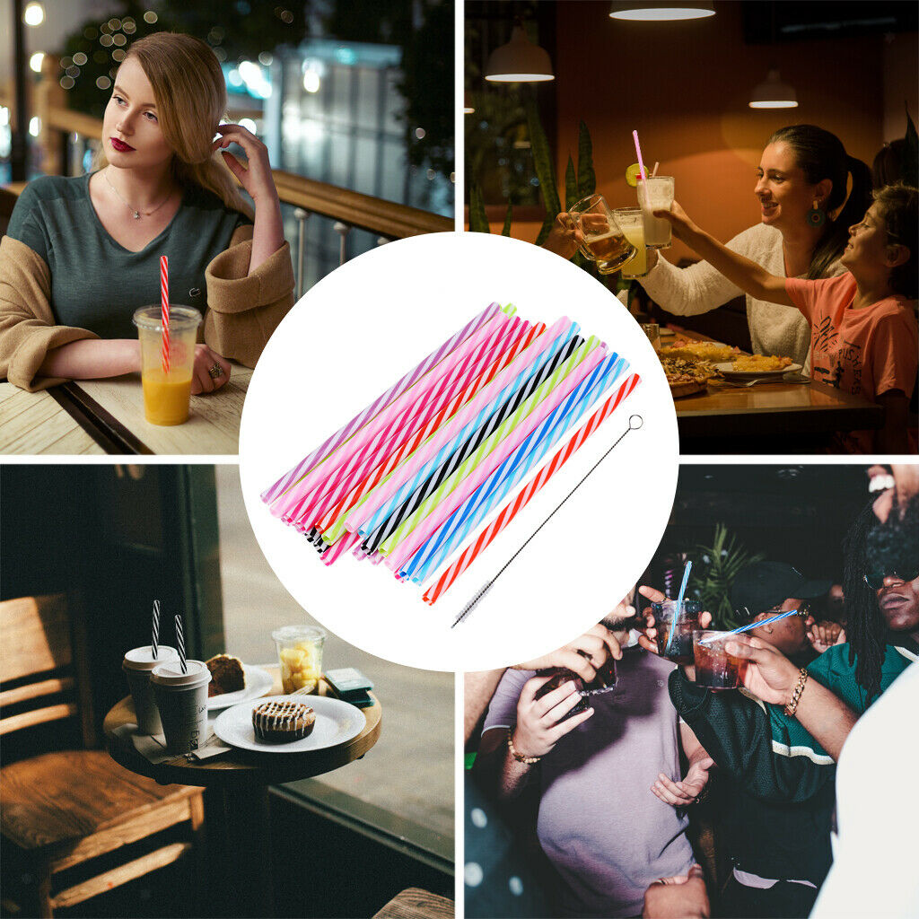 25Pack Reusable Stripe Jar Straws & Cleaning Brush Party Tableware Favors
