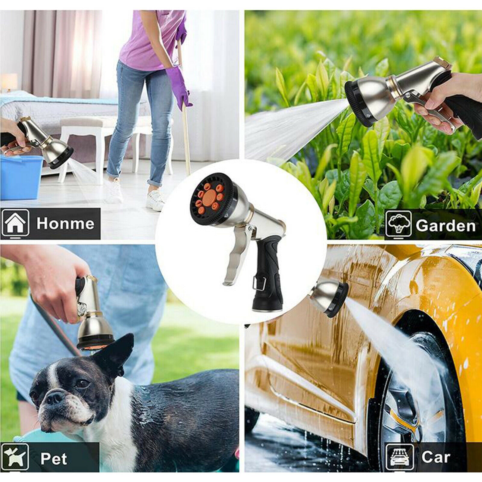 High Pressure Jet Garden Water Hose Spray Nozzle 9 Adjustable Patterns