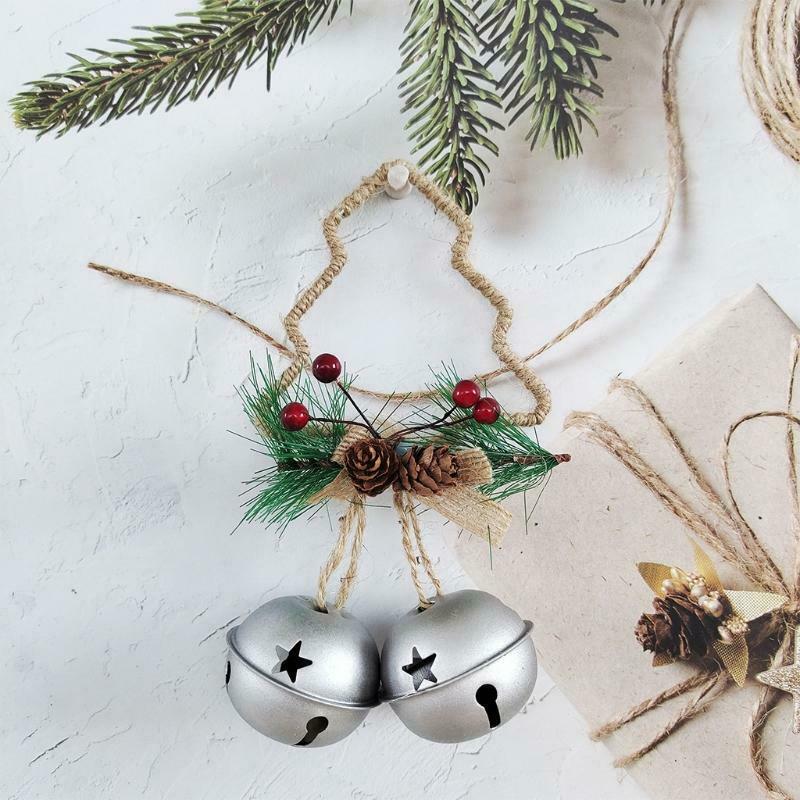 Christmas Pine Berry Pinecones Jingle Bell Door Wall Hanger Ornaments for Xmas