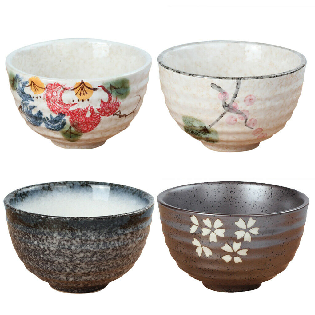 Japanese Style Matcha Bowl (2 Pack)- Glazed White Cherry Blossom Tea Bowls