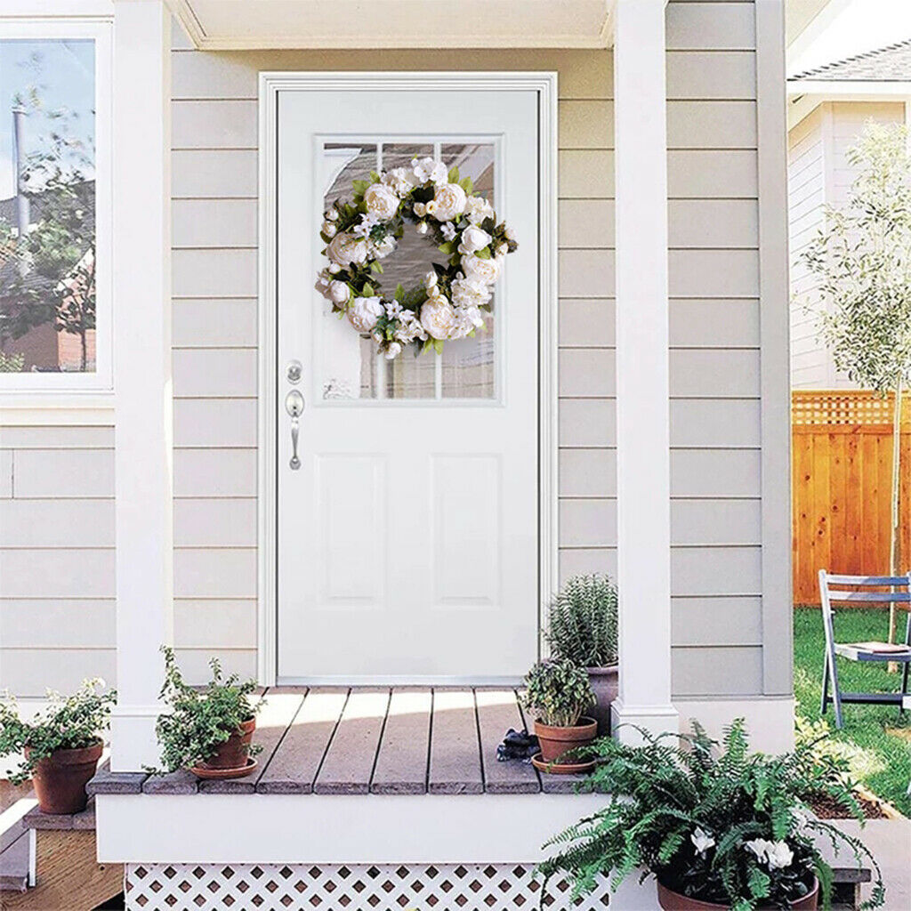 White Peony Flower Wreaths Front Door Wreath Outdoor Wall Hanging Ornament