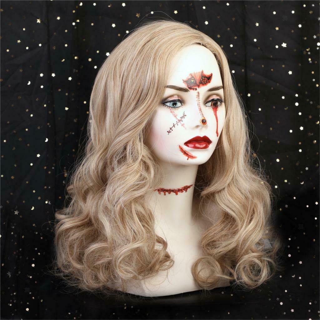 18'' Women Golden Heat Resistant Synthetic Fibre Long Curly Hair Full Wig