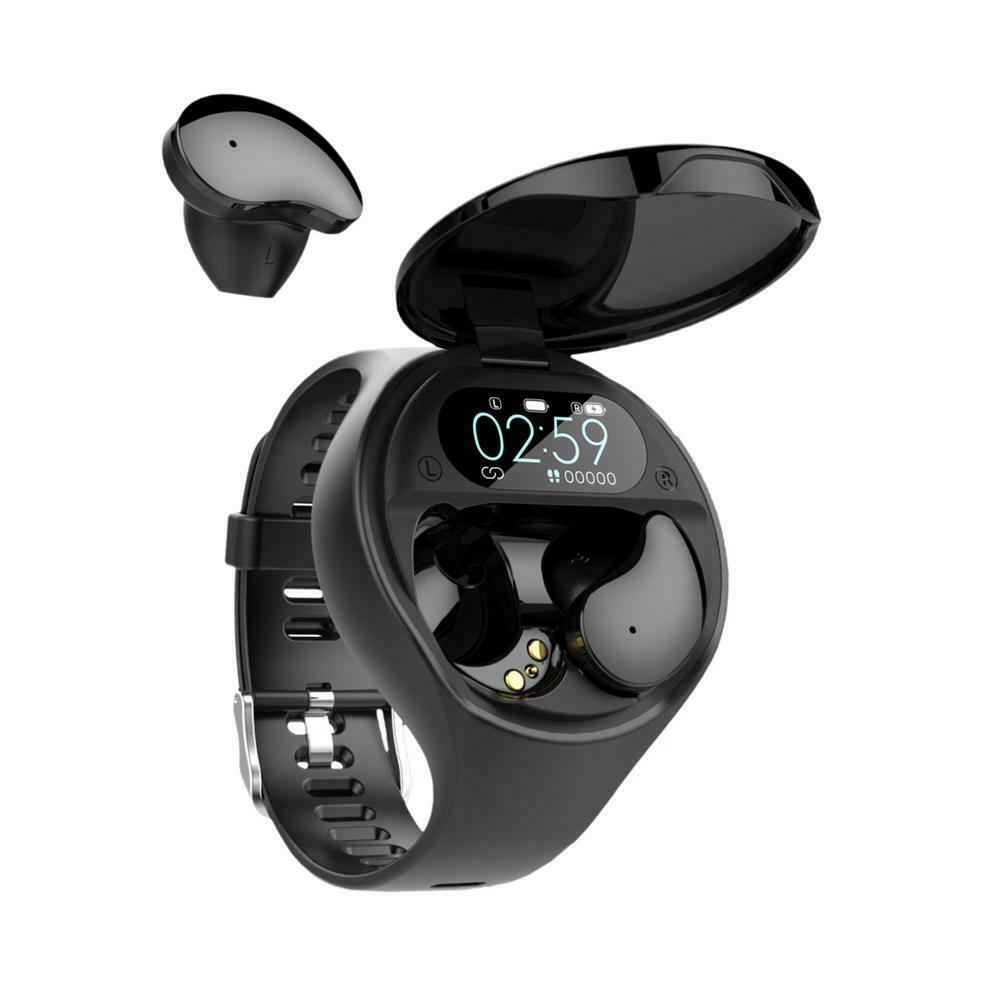 2 in 1 Smart Watch W/Earbuds Adjustable Bluetooth Headset Wireless Earphones Set
