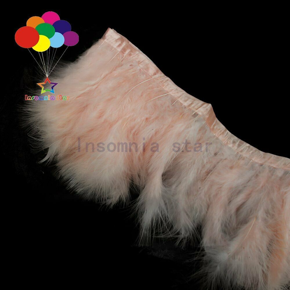 2 Meter Natural Fluffy Champagne pink Marabou Trim Turkey Feathers Fringe CRAFTS