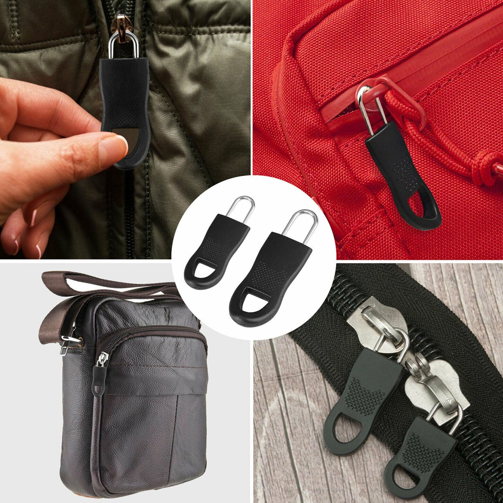 16 Pcs Zipper Pull Replacement Repair Mend Kit For Luggage Jacket Backpack Black