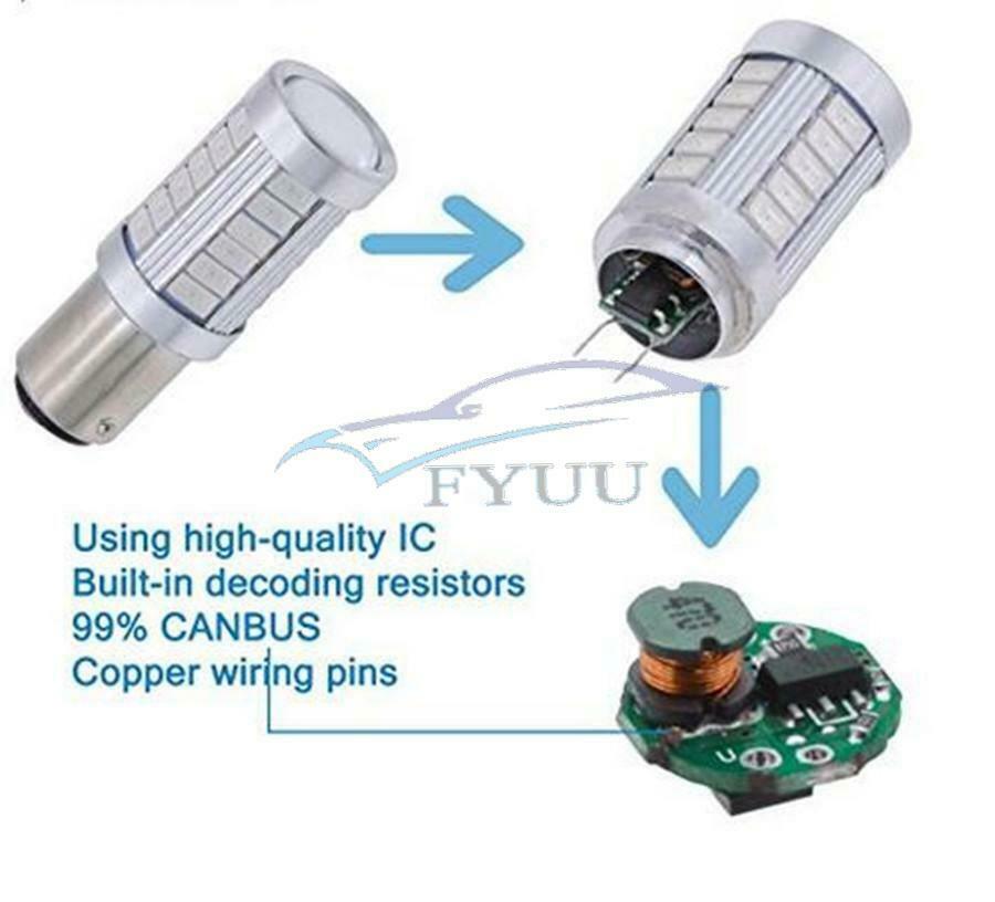2 Pcs Yellow 5630 Chip Car Tail Stop Brake Lights Turn Light Reverse Light DC12V