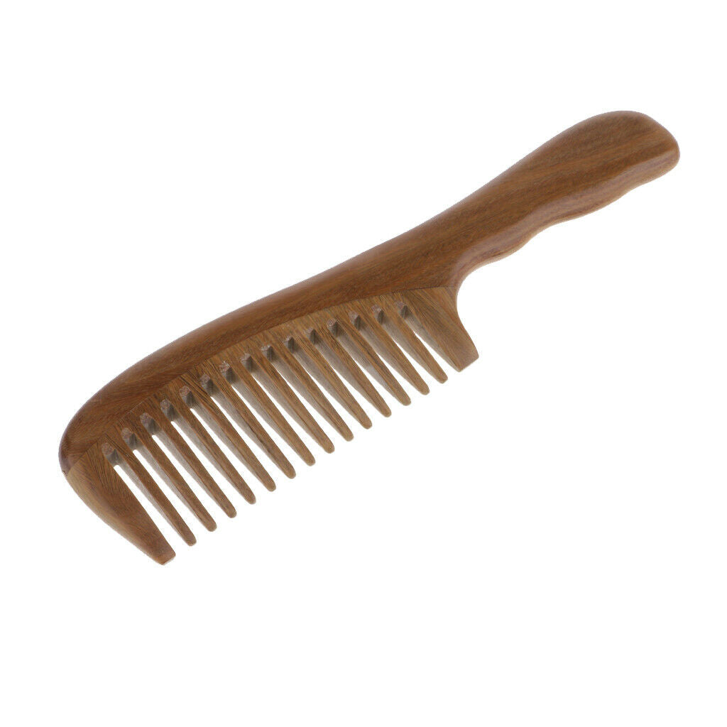Natural wood hair comb, sandalwood, wide / fine comb, wave handle - wide