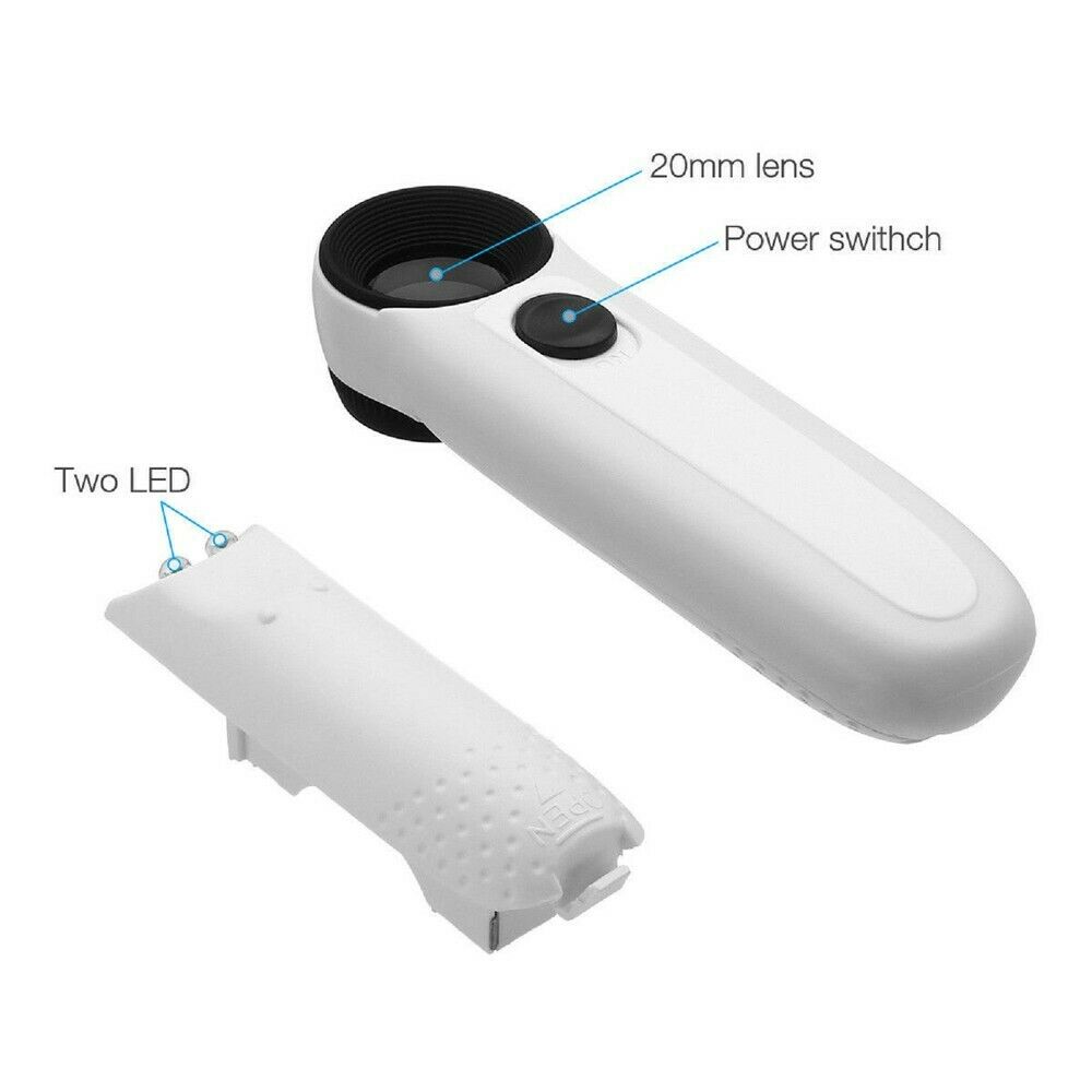 40X Handheld Magnifying Glass with 2 LED Light Magnifier Jewelry Loupe Lens