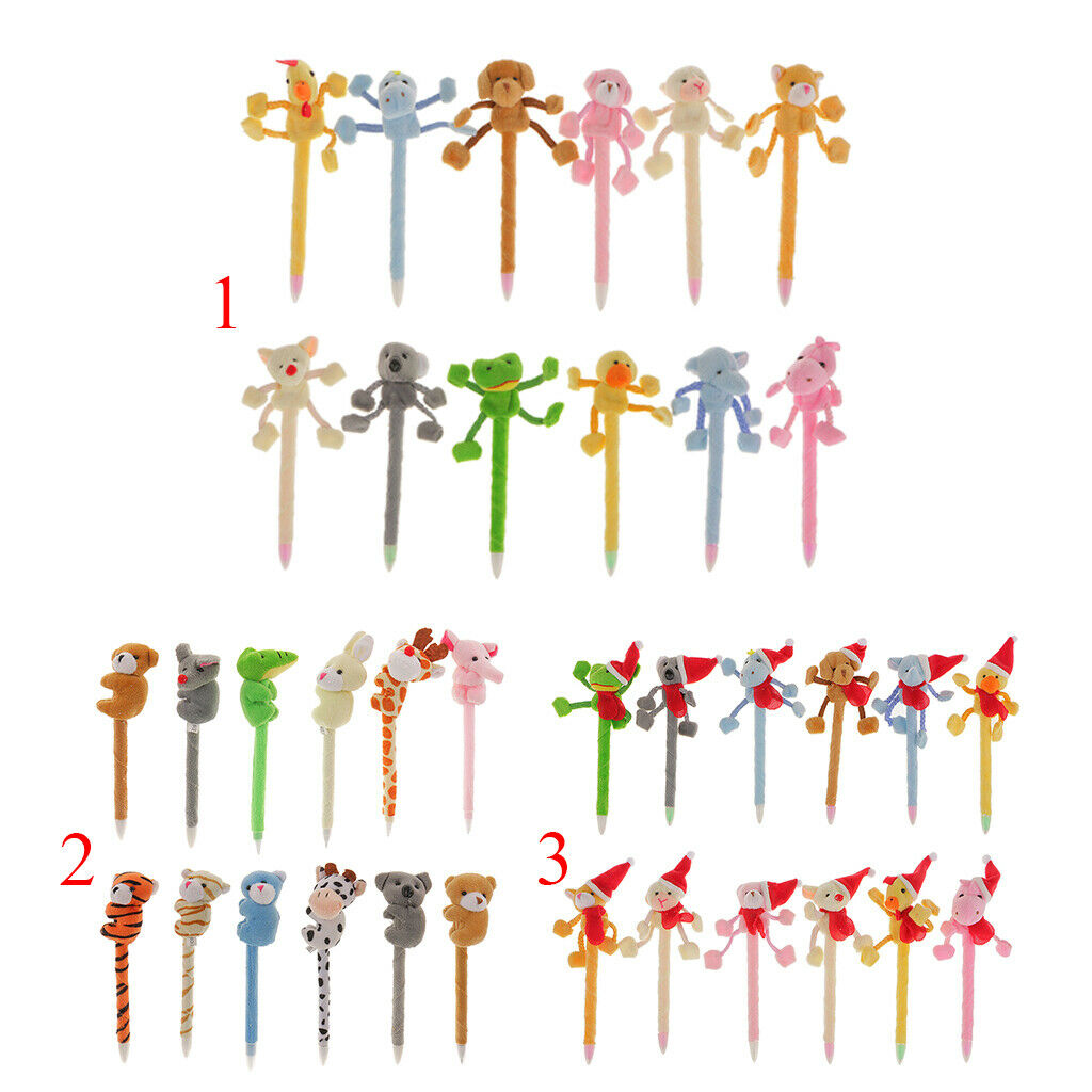 12Pcs Ballpoint Pens Plush Animal Pens Zoo