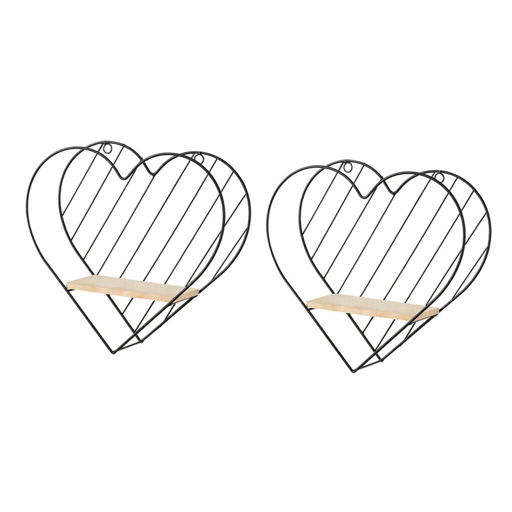 2x Wall Floating Shelf Picture Organizer Geometric Home Bedroom Heart Shaped