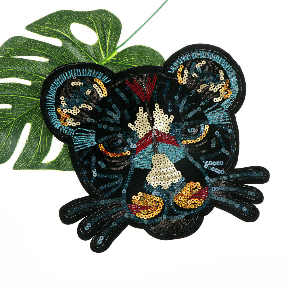 leopard head sequin embroidered fashion applique sew on patch diy cloth.l8