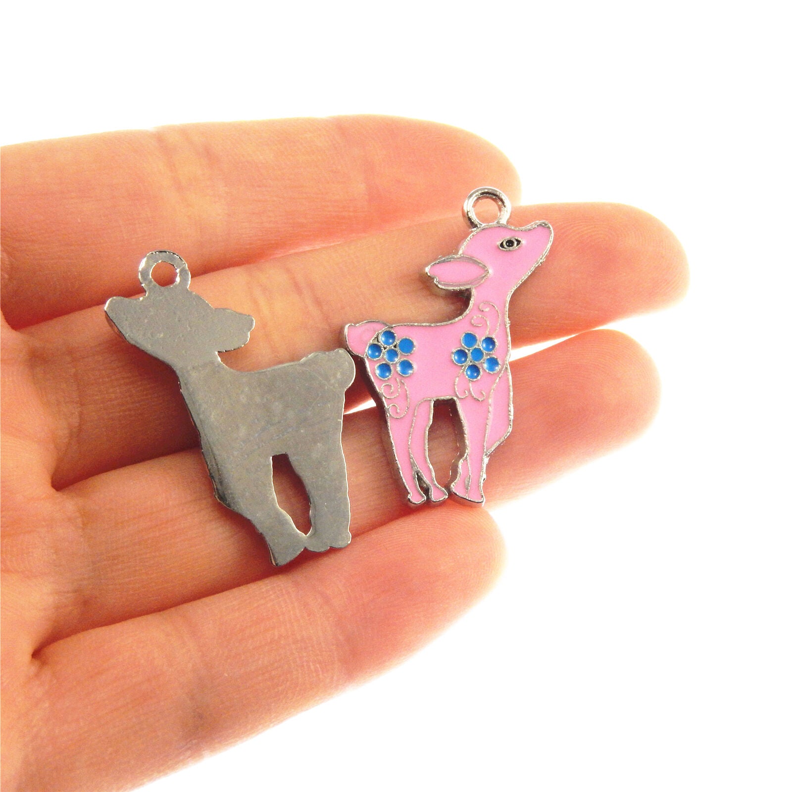 20 pcs Pink Enamel Deer Alloy Charm Pendant Bracelet Earring Findings 29*23*2mm