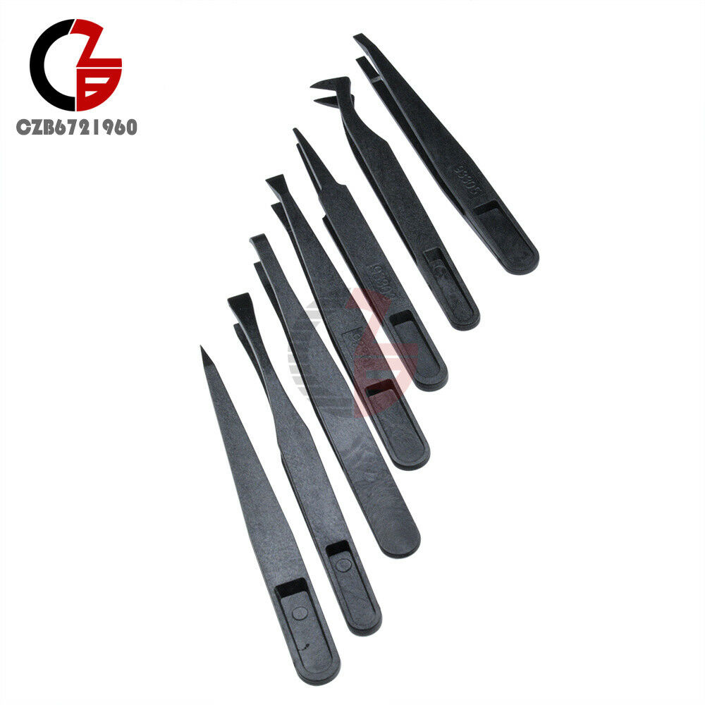 7Pcs Anti-static Tool Plastic Tweezer Heat Resistant Straight Bend New