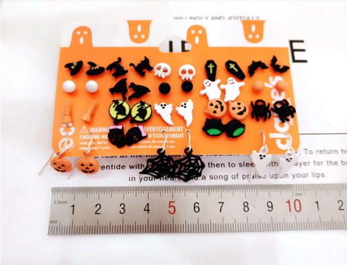 20 Pairs Women Girl Bat Pumpkin Lamp Spider Halloween Christmas Stud Earring Set