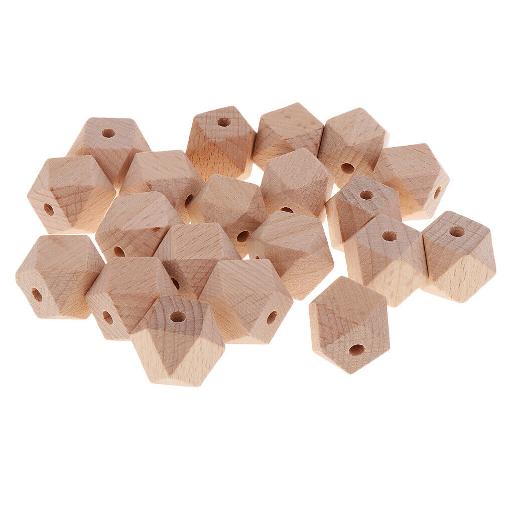 20 Pieces Unpainted Beech Wood Plain Loose Octagonal Beads Jewelry Making