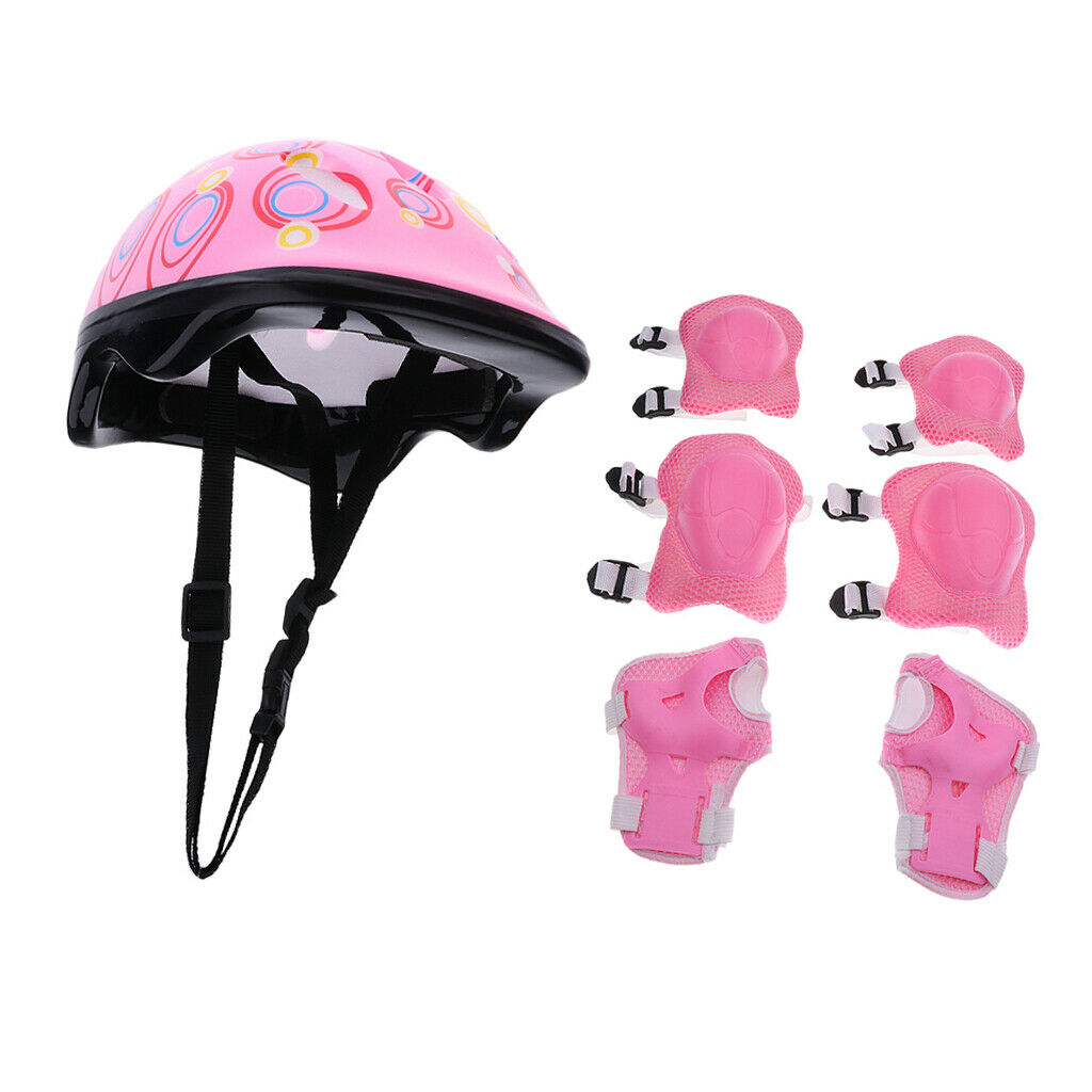 Kids Helmet Knee Elbow Wrist Protective Pad Set for Inline Skating Bike Pink