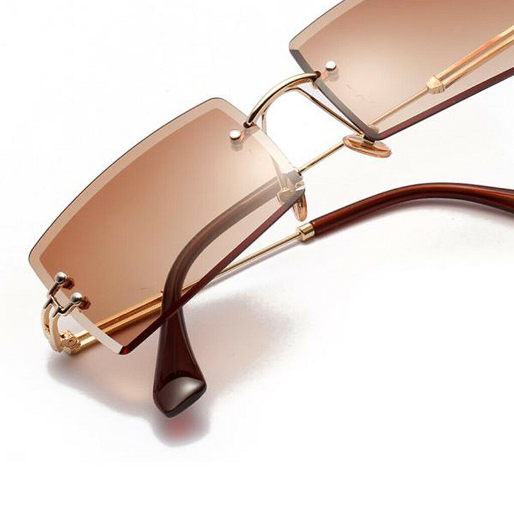 4x Tinted Rectangle Sunglasses Clear Rimless Sun Glasses Eyewear for Women