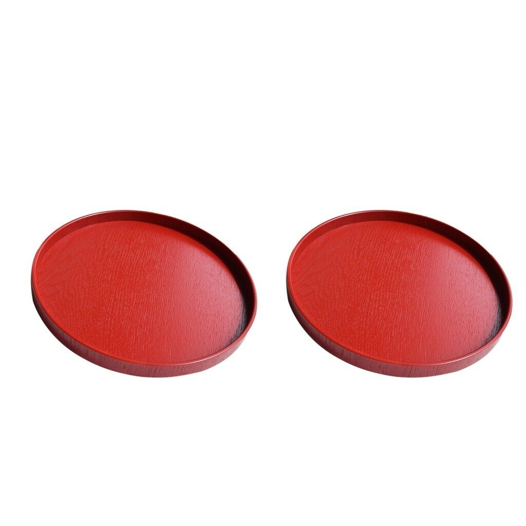 2pcs Red Round Wooden Plate