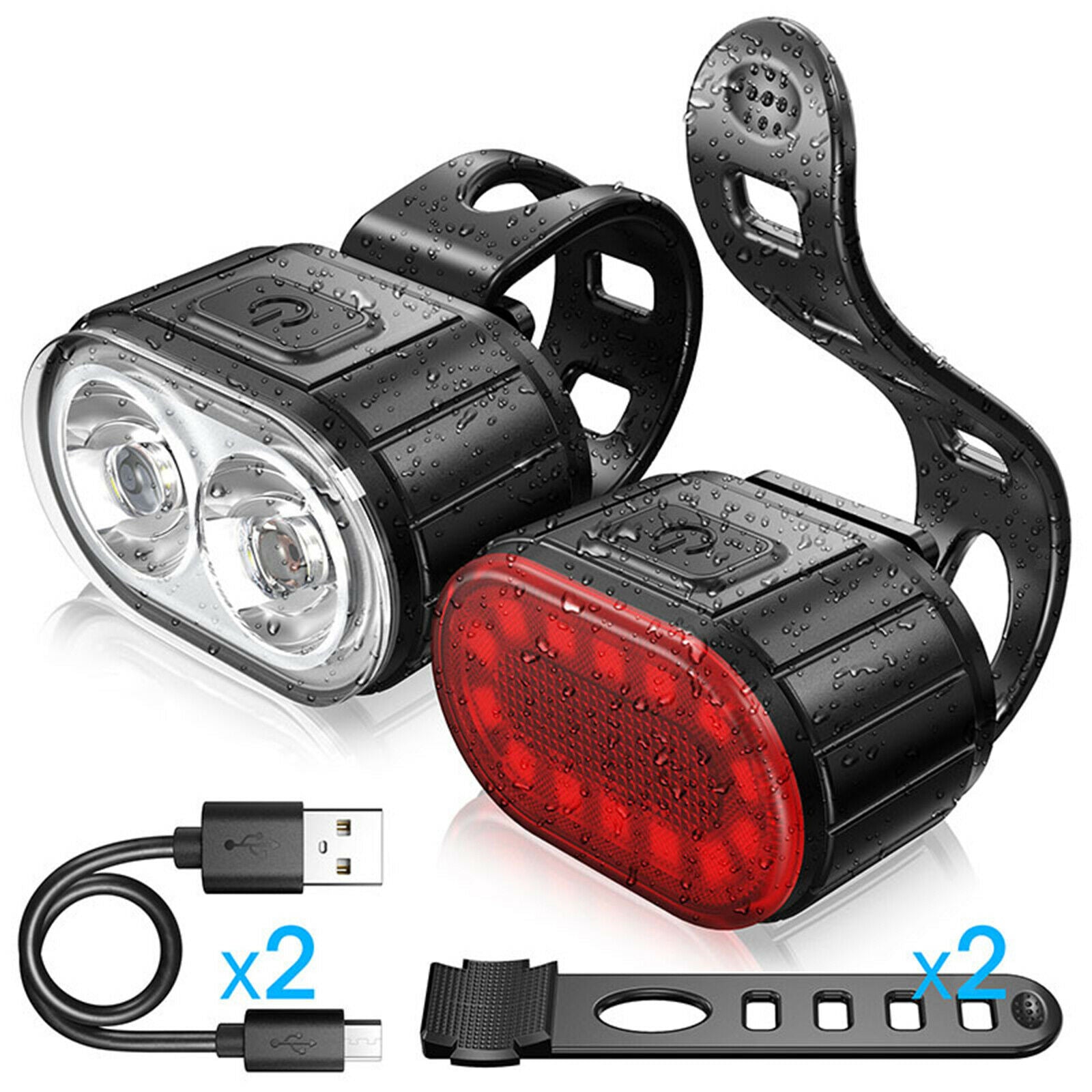 Road Bike LED Headlight Taillight Set USB Rechargeable Waterproof