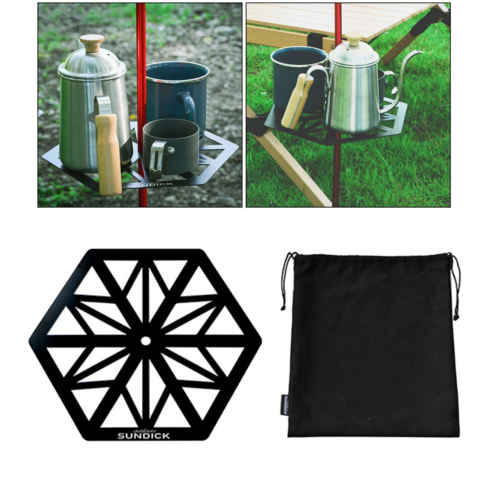 Camping Lantern Stand Lamp Camping Light Pole Shelf Stainless Steel Black