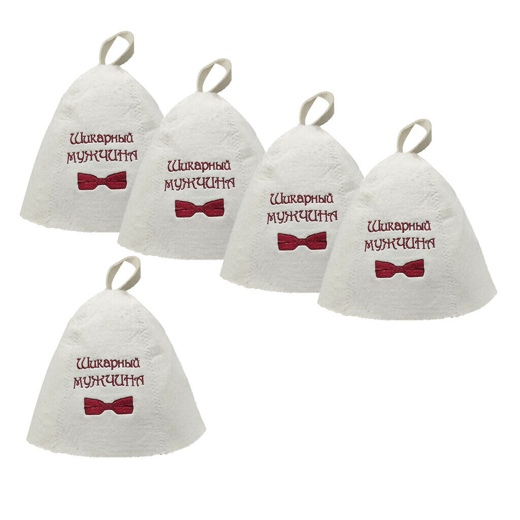 Pack of 5 Wool Sauna Hat White With Embroidery Patterns for Sauna Bath Room -