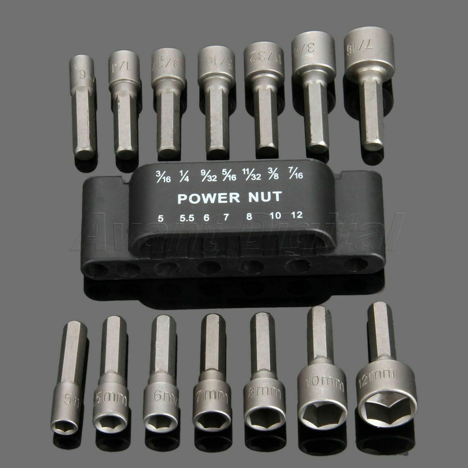 New 14Pcs Power Nut Driver Drill Bits SAE Metric Socket Wrench Screw 1/4" Shank