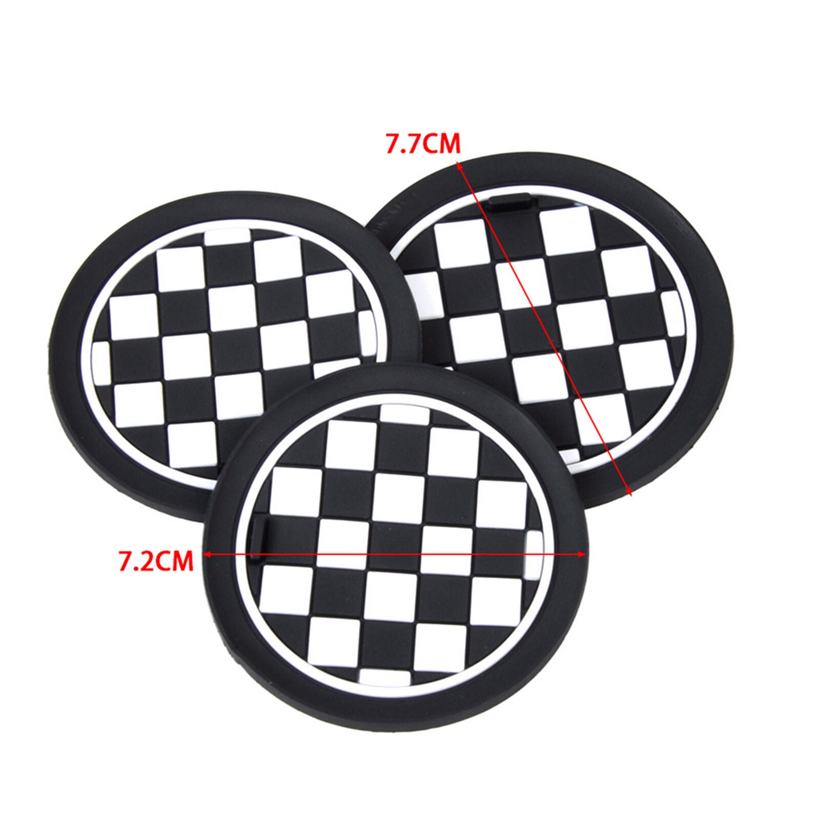 3Pcs Checkered Black CAR Cup Mat Cup Coaster Fit Mini Cooper JCW R55 R56 R57 R58