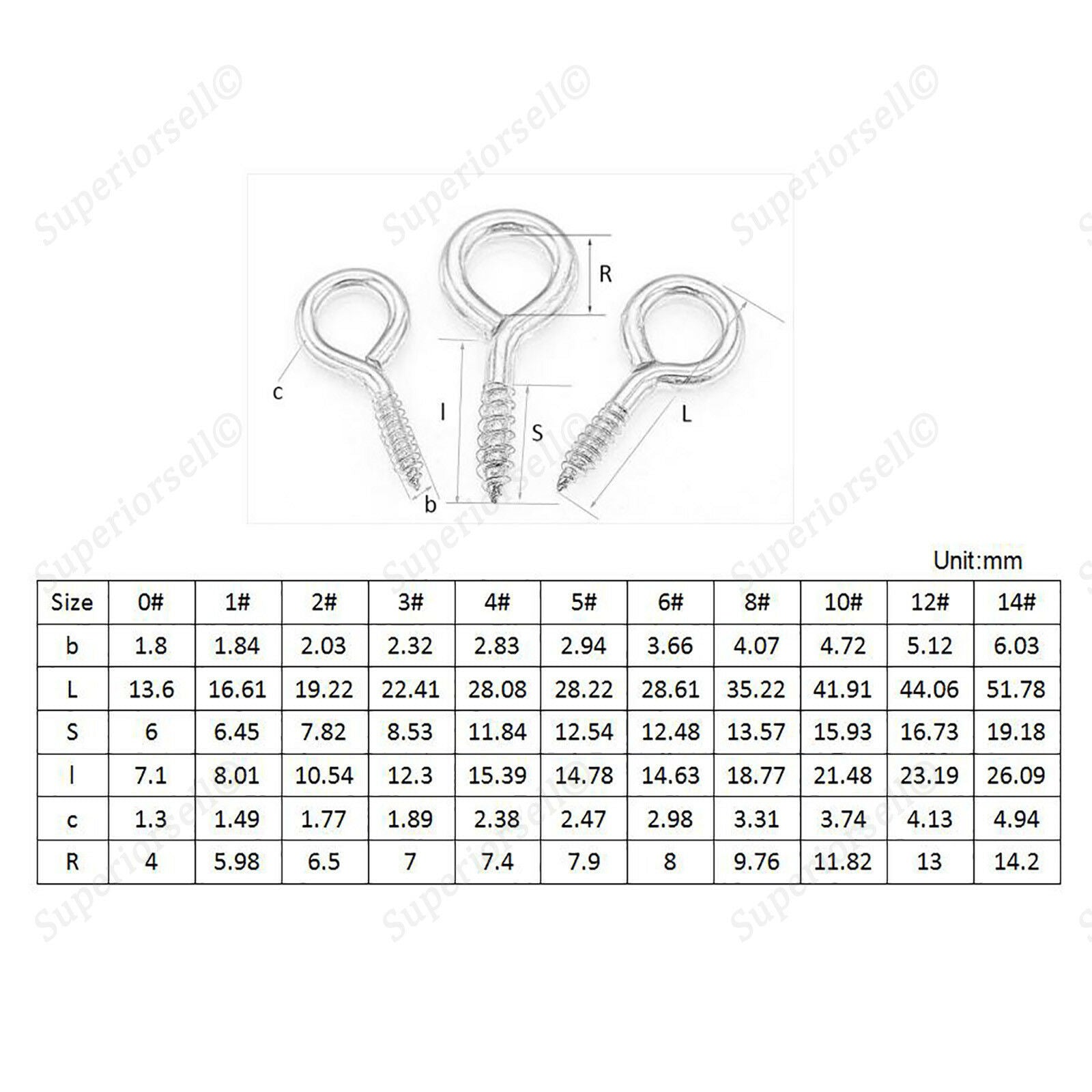 30Pcs 0# 1# 2# 3# 4# 5# Vine Eyes Eye Pins Hooks Eyelets Screws Kit- Zinc Plated