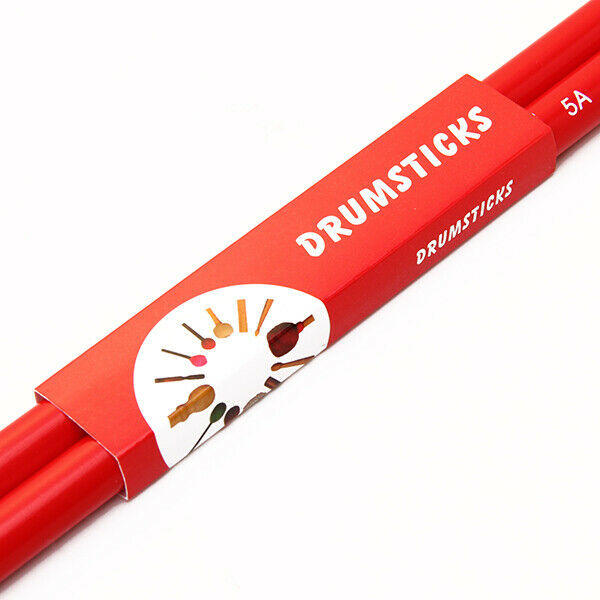 2 Pairs Maple Wood Drumsticks 5A Drum Sticks Wooden Tips Red & Black Music Band
