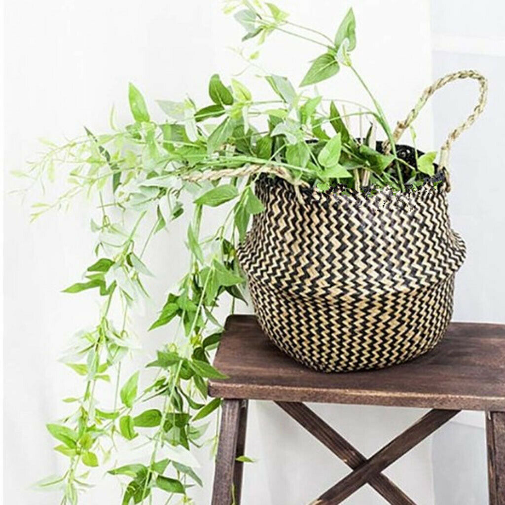 Foldable Storage Basket Straw Woven Flower Basket Flowerpot Garden Planter 2