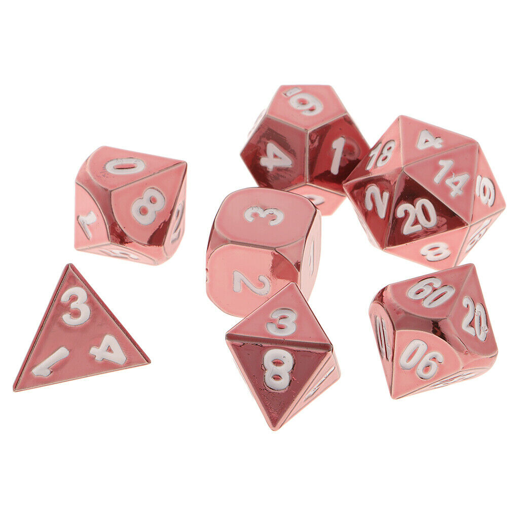 7Pieces Alloy Polyhedral Role Playing Game Dices with Box for TRPG Toys Pink