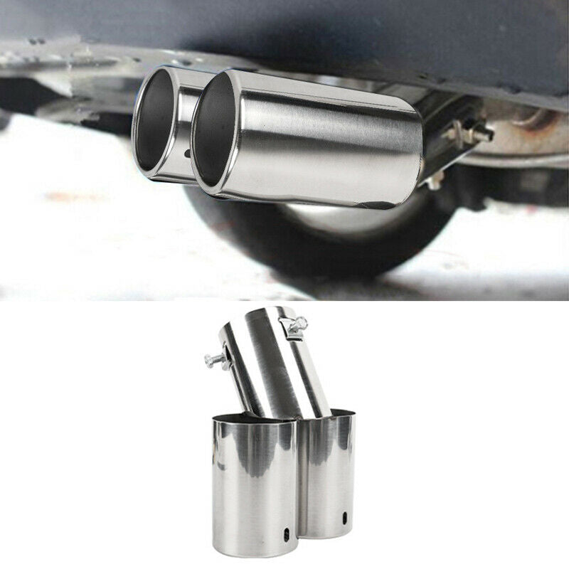1X Car Double-Barrel Exhaust Pipe Trim Tip Tail Muffler Stainless Steel Clamp-on