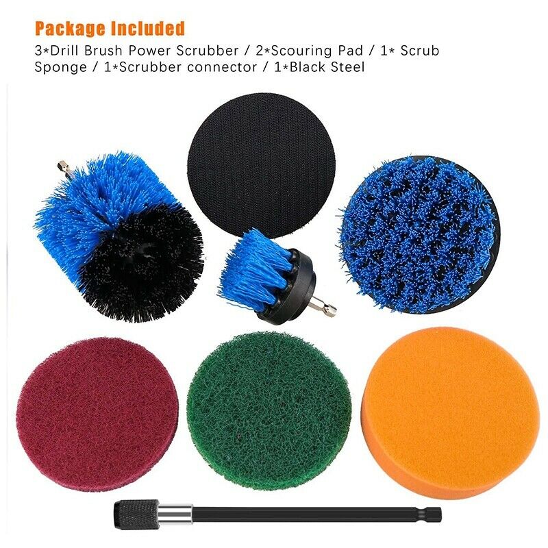 8Pcs Drill Brushes Attachment Kit with Scou Pad Polishing Sponge Power ScrubbeW6