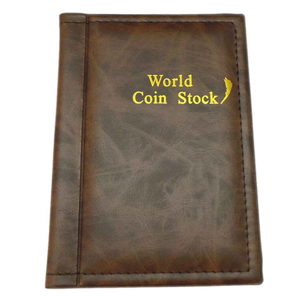 120 Coin Holder Collector Storage Money Pocket PU Leather Album Book Brown