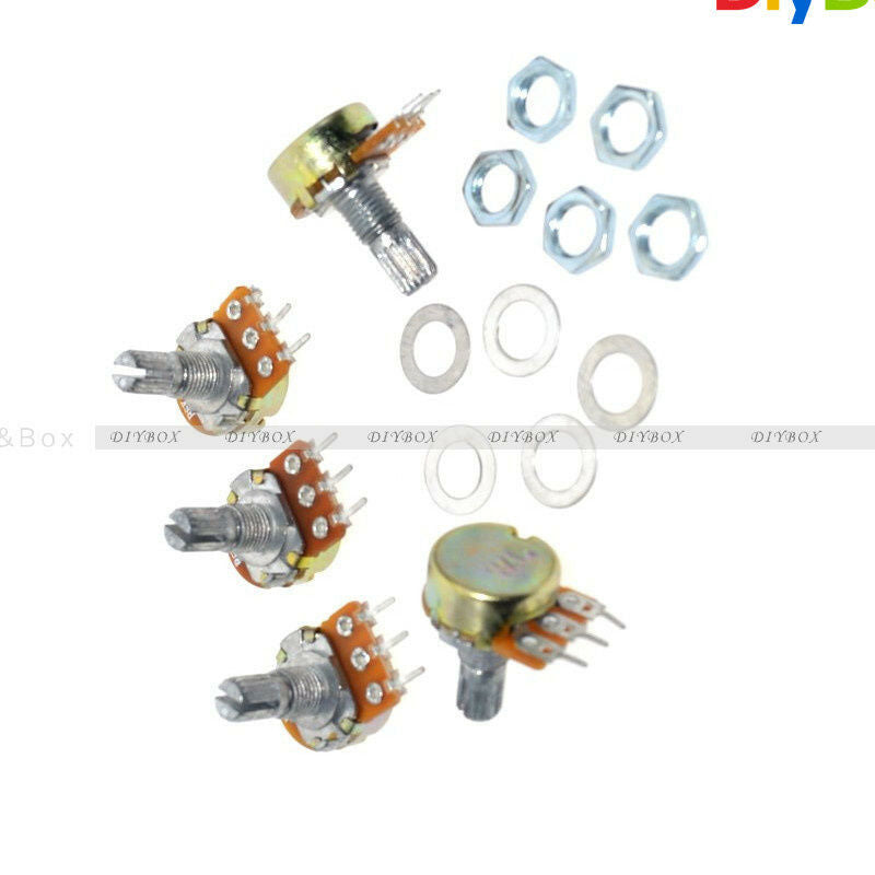 5PCS B20K OHM Linear Taper Rotary Potentiometer 15MM Shaft 3 Pin with Nuts