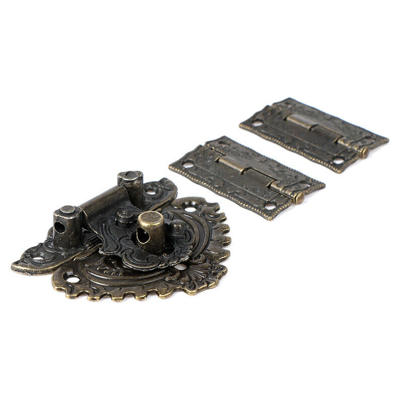 Furniture Hardware Box Latch Hasp Toggle Buckle + 2Pcs Decorative Cabinet Hinges